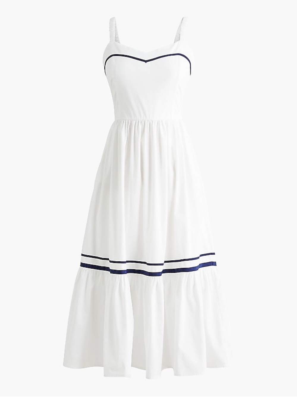 J.Crew Corset Midi Dress with Contrast Navy Ribbon Trim